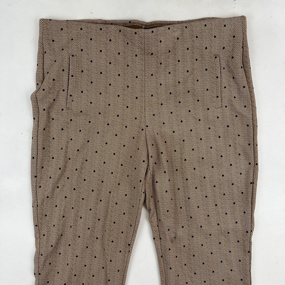 Chico's Brown Herringbone Polka Dot Pull On Straight Leg Pants 16R (3R) Stretch - Picture 3 of 10